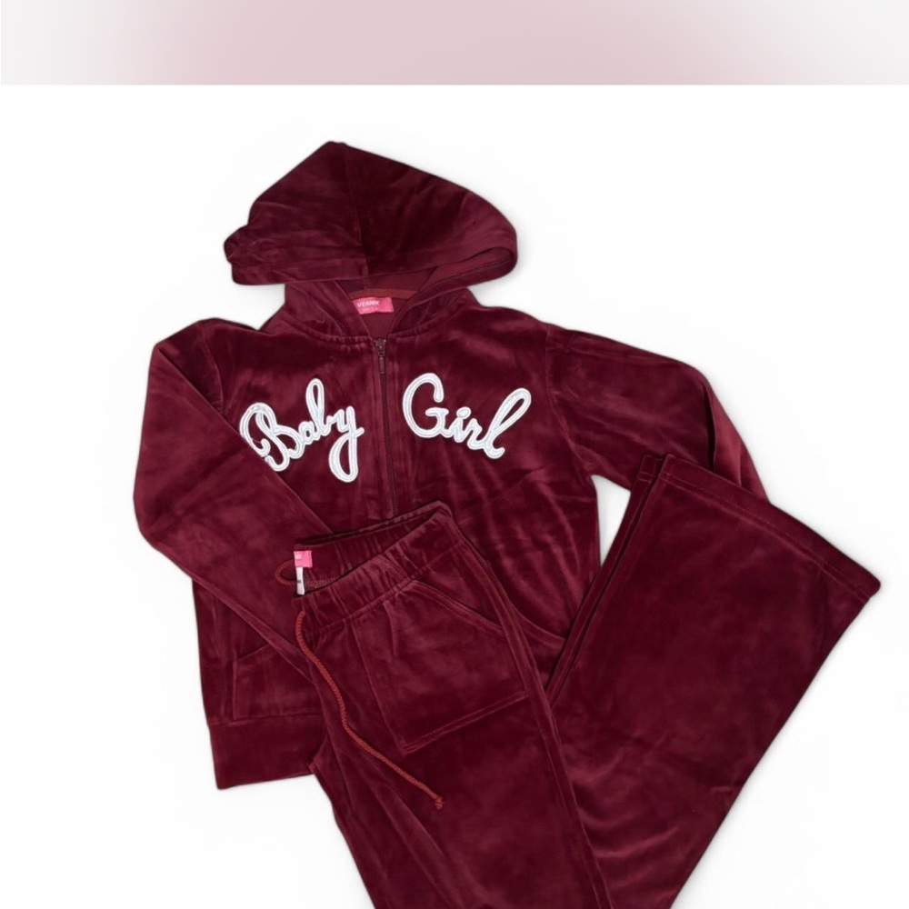 Vintage Burgundy Velour Tracksuit Lounge Set